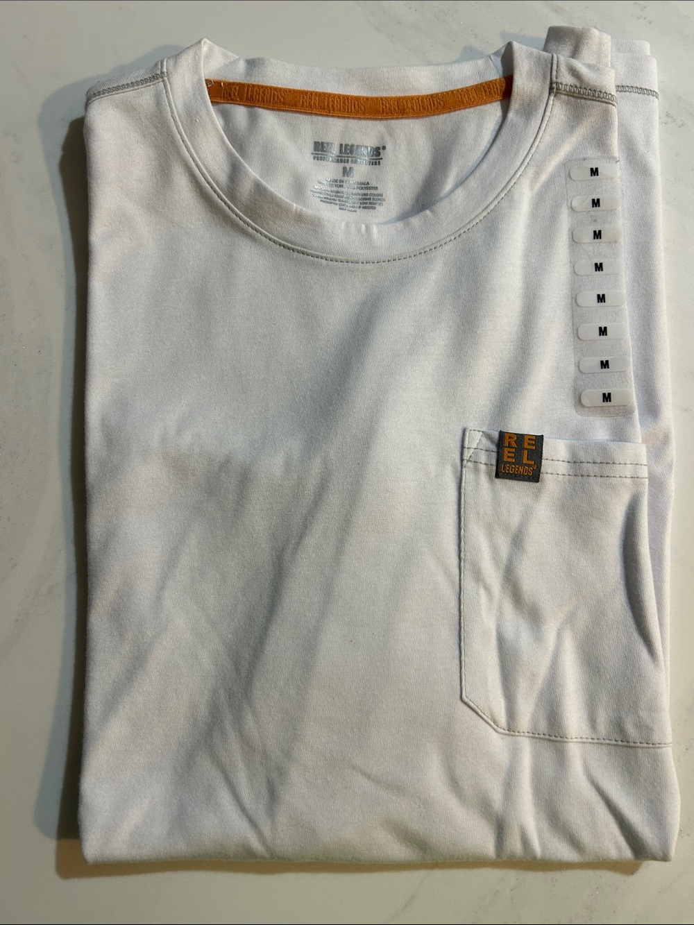 Reel Legends White Short-Sleeve Pocket Tee with Gold Trim